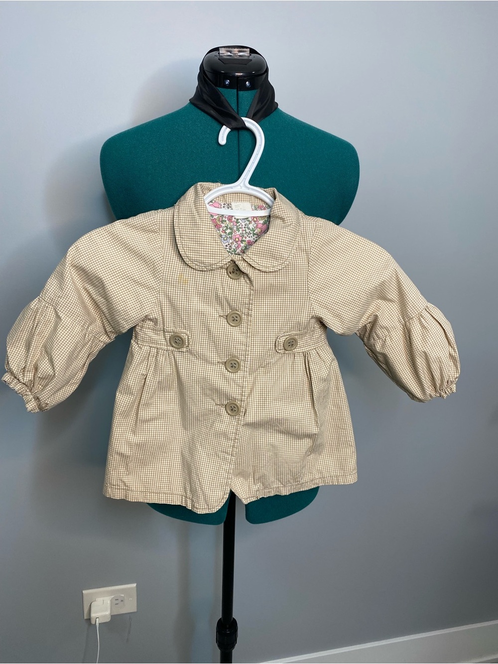 H&M Beige Checked Kids Raincoat with Floral Lining